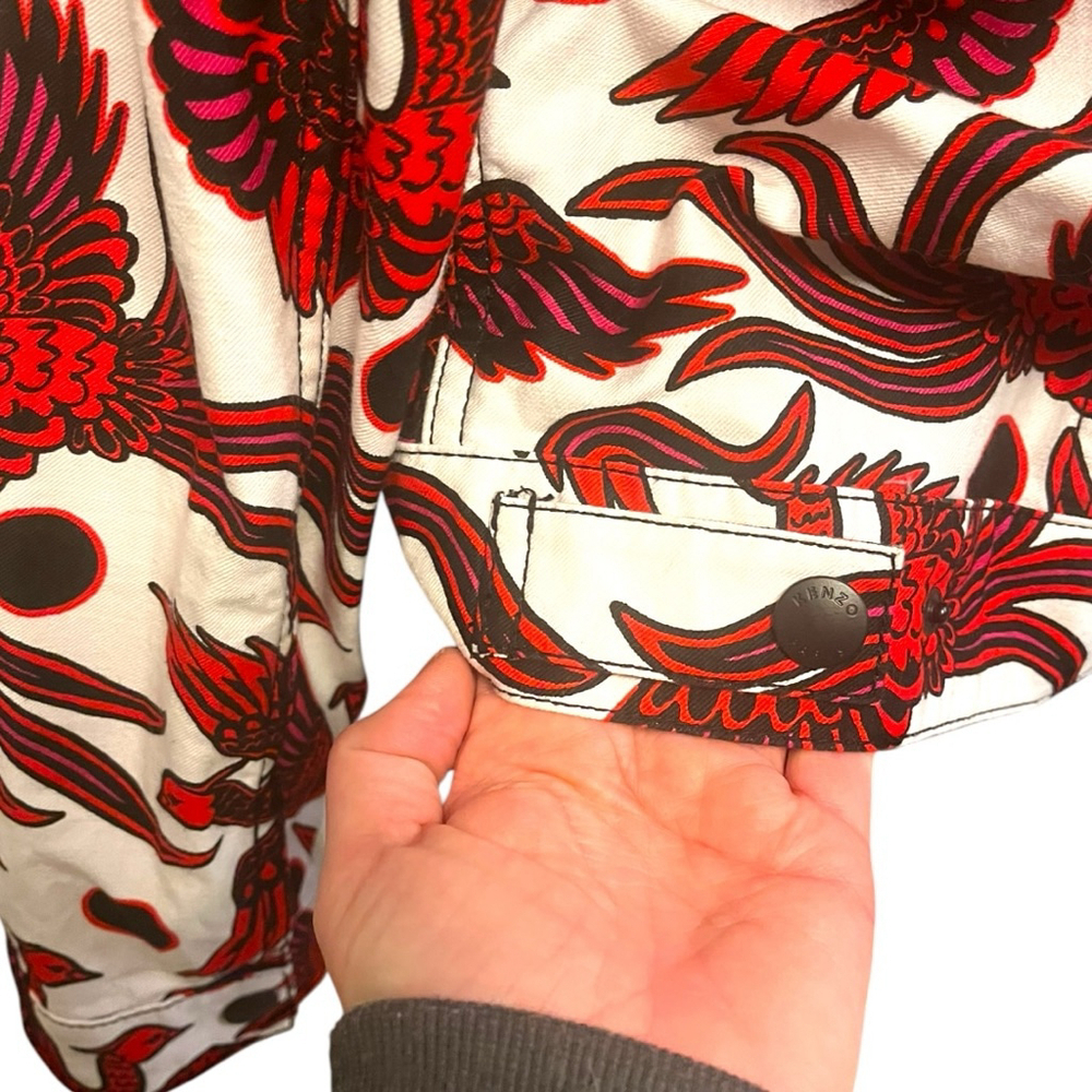 Women's Kenzo Flying Phoenix Cotton Denim Style Jacket, L, White & Red - Picture 12 of 16